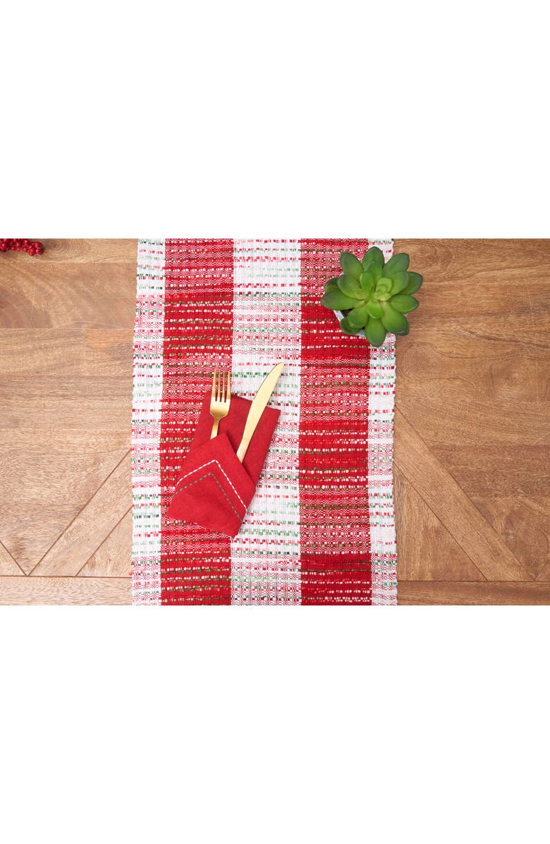 C&F Home Red & White Mélange Christmas Table Runner w/ Fringe 14" x 72", Alternate, color, Red