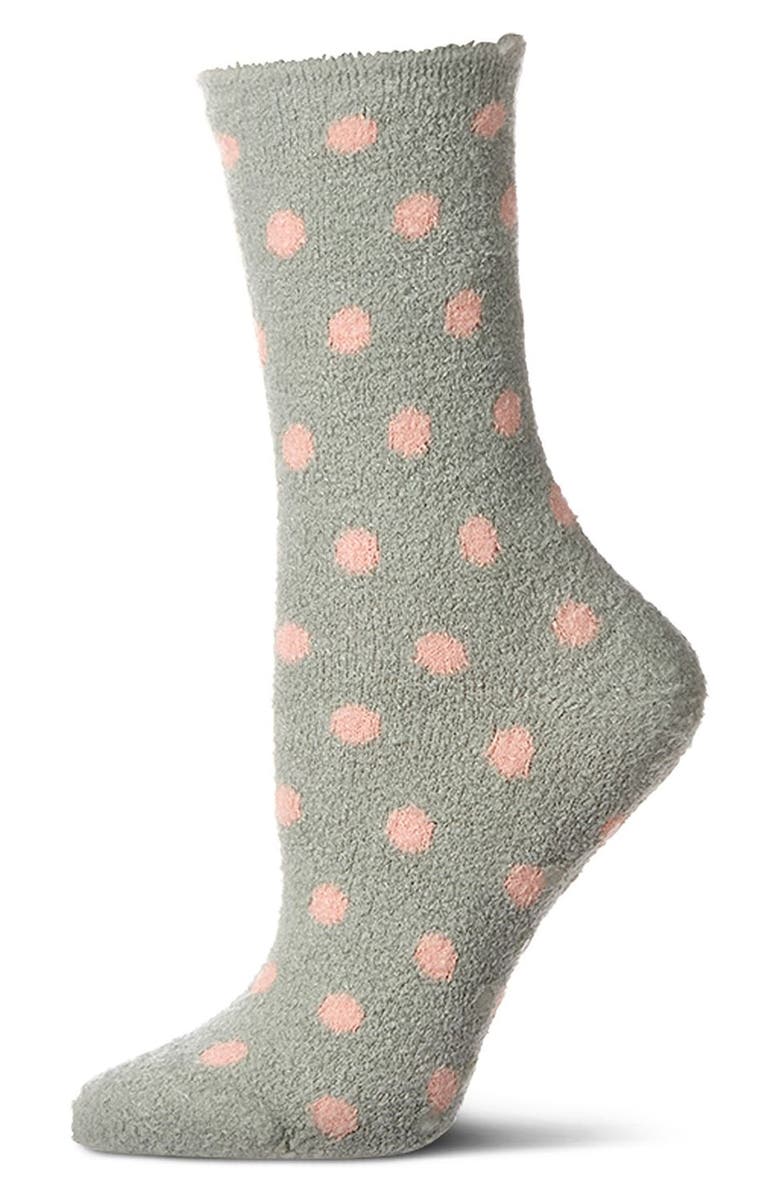MeMoi Polka Dot Lavender Infused Crew Socks, Main, color, Sage Green