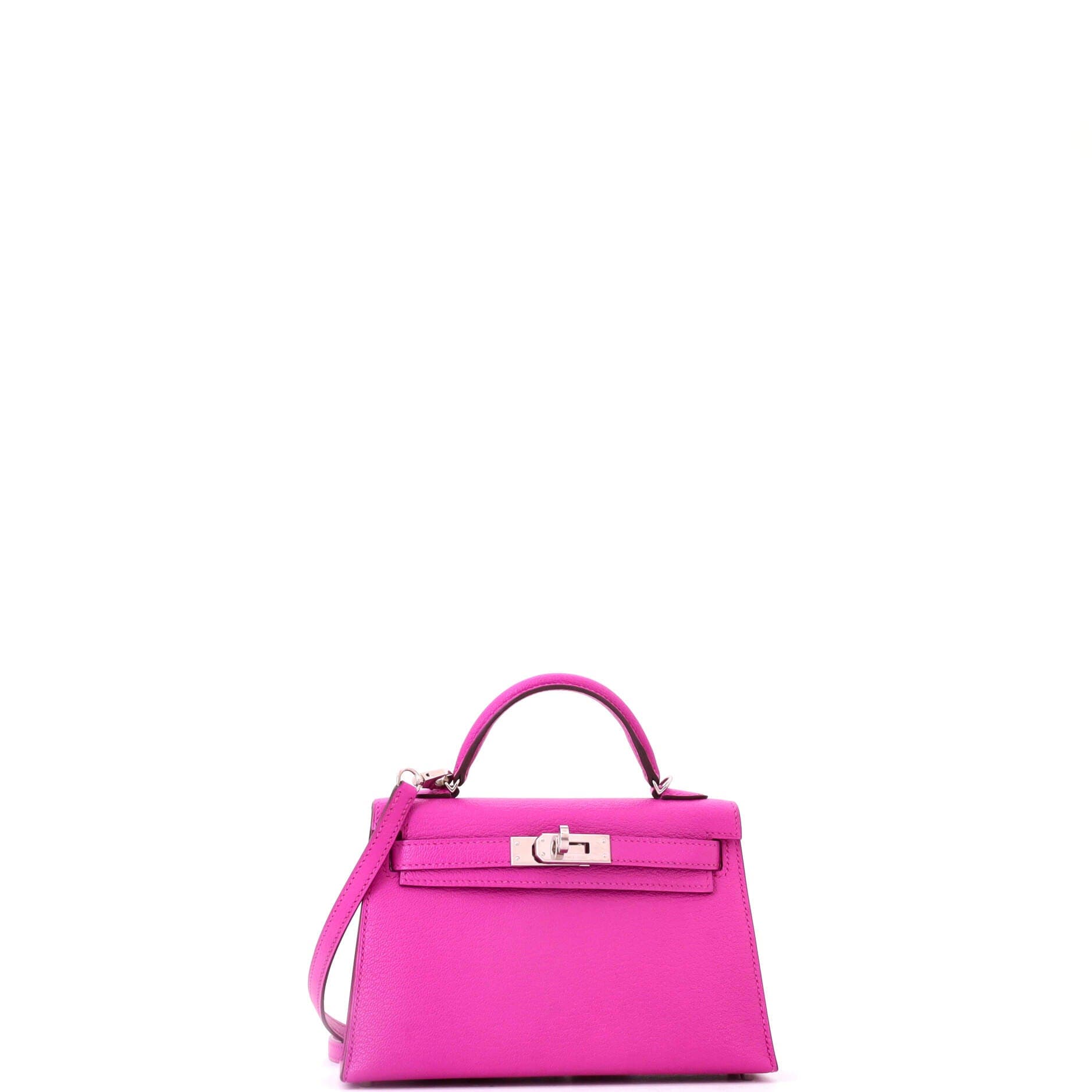 Pre-Owned Hermes Kelly Mini II Bag Pink Chevre Mysore with Palladium Hardware 20, Alternate, color, Rose Pourpre