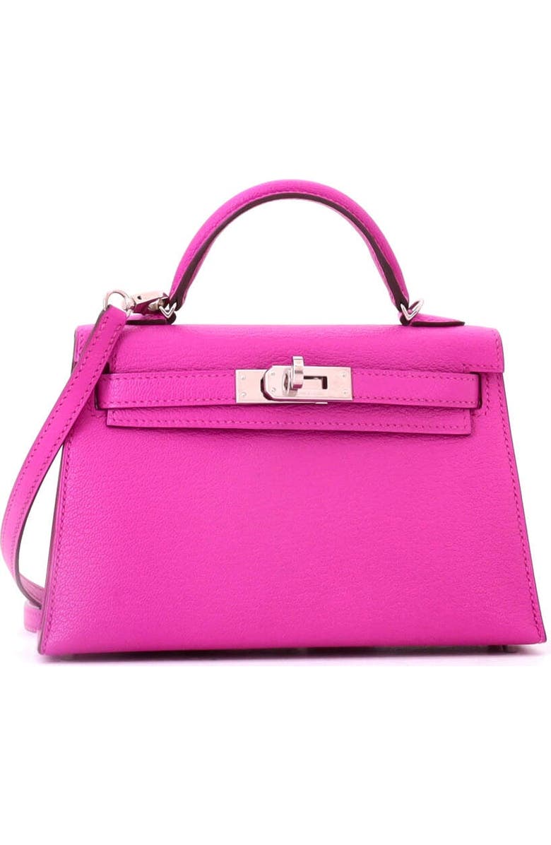 Pre-Owned Hermes Kelly Mini II Bag Pink Chevre Mysore with Palladium Hardware 20, Alternate, color, Rose Pourpre