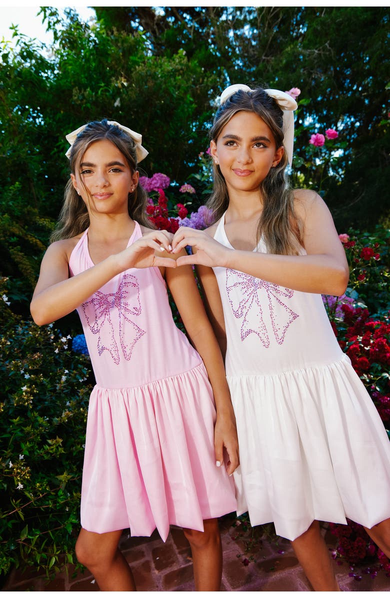 Lola + The Boys Crystal Bow Bubble Dress, Alternate, color, Pink