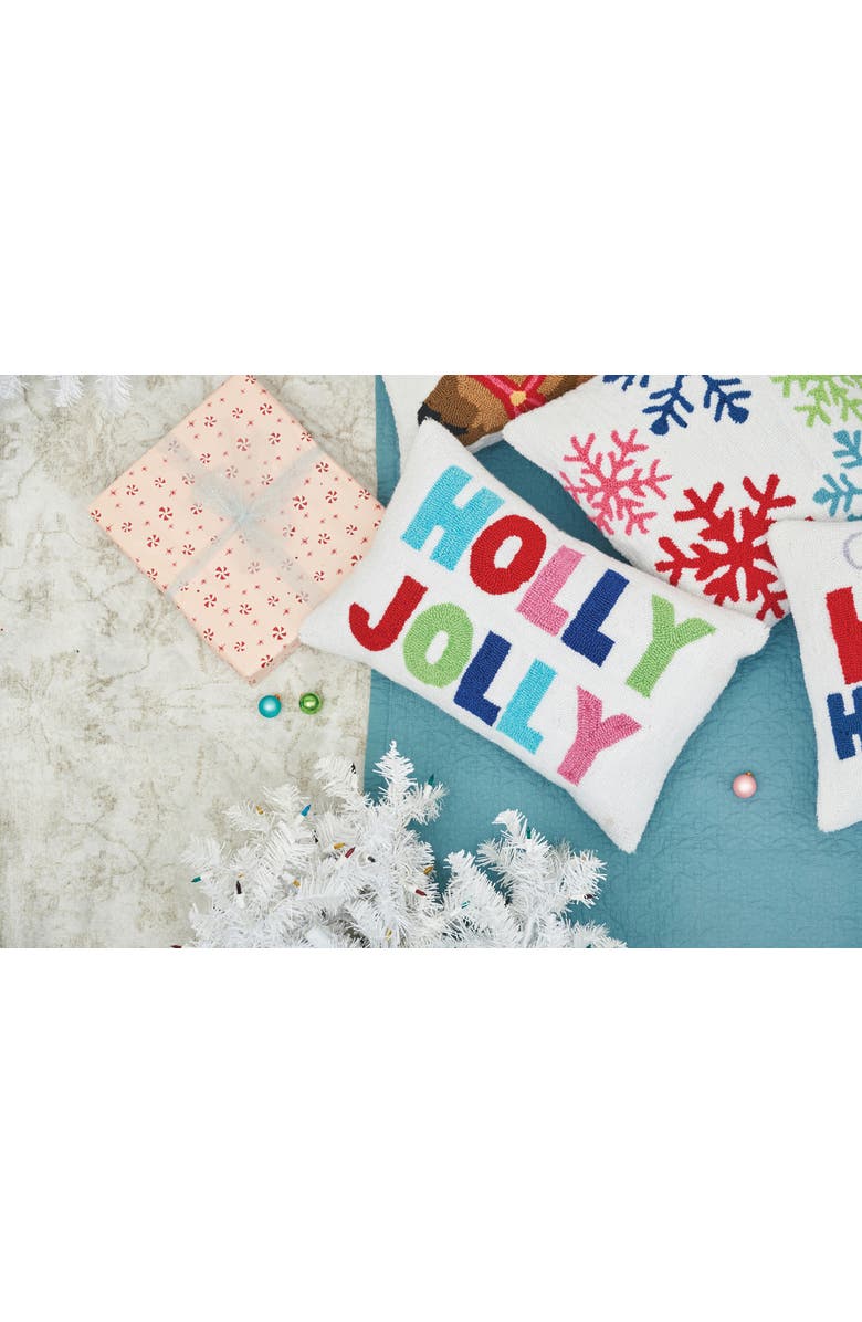 C&F Home Holly Jolly Hooked Throw Pillow, 14" x 22", Alternate, color, White