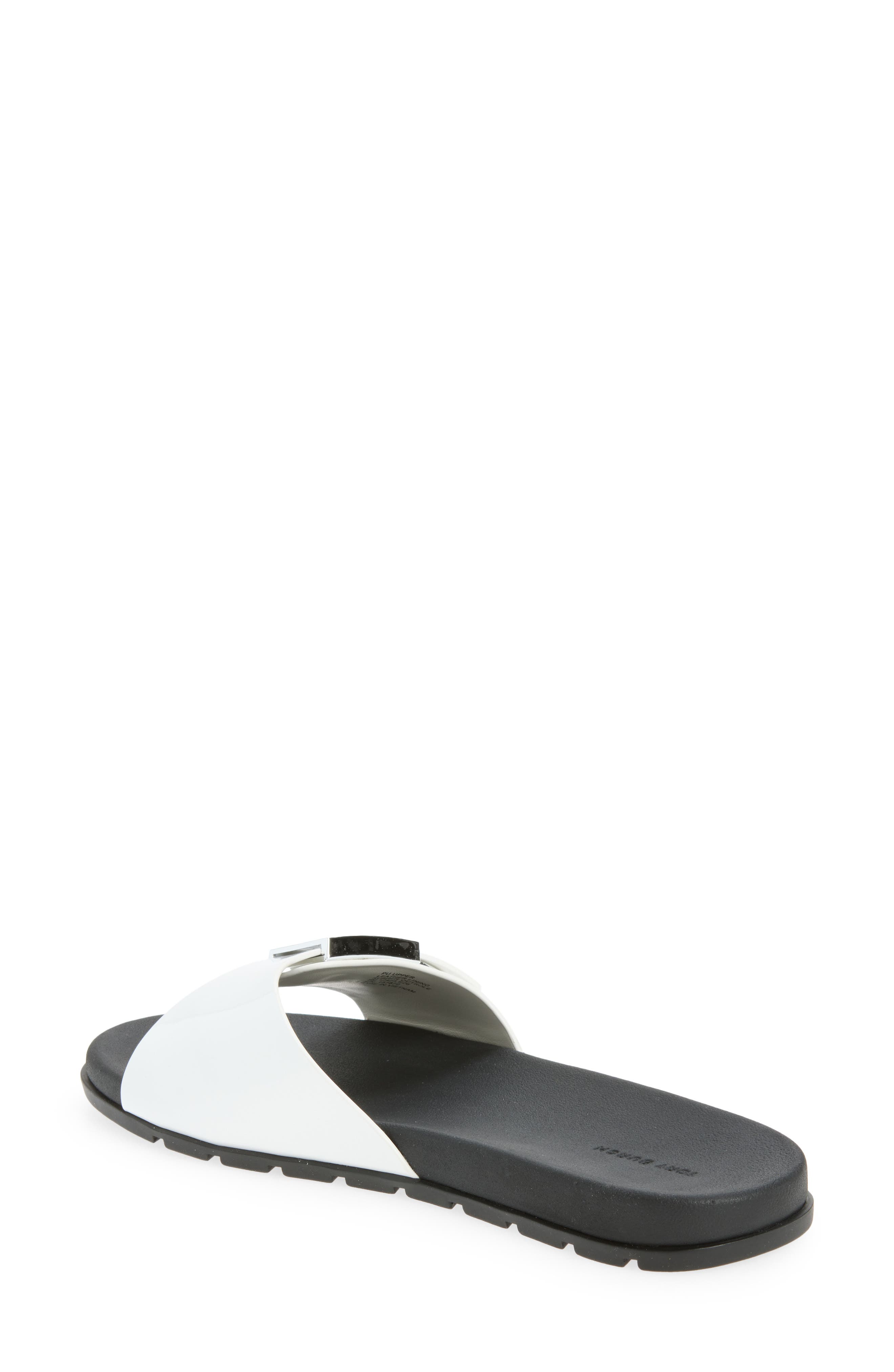 Buckle Slide Sandal, Alternate, color, WHITE / PERFECT BLACK / SILVER