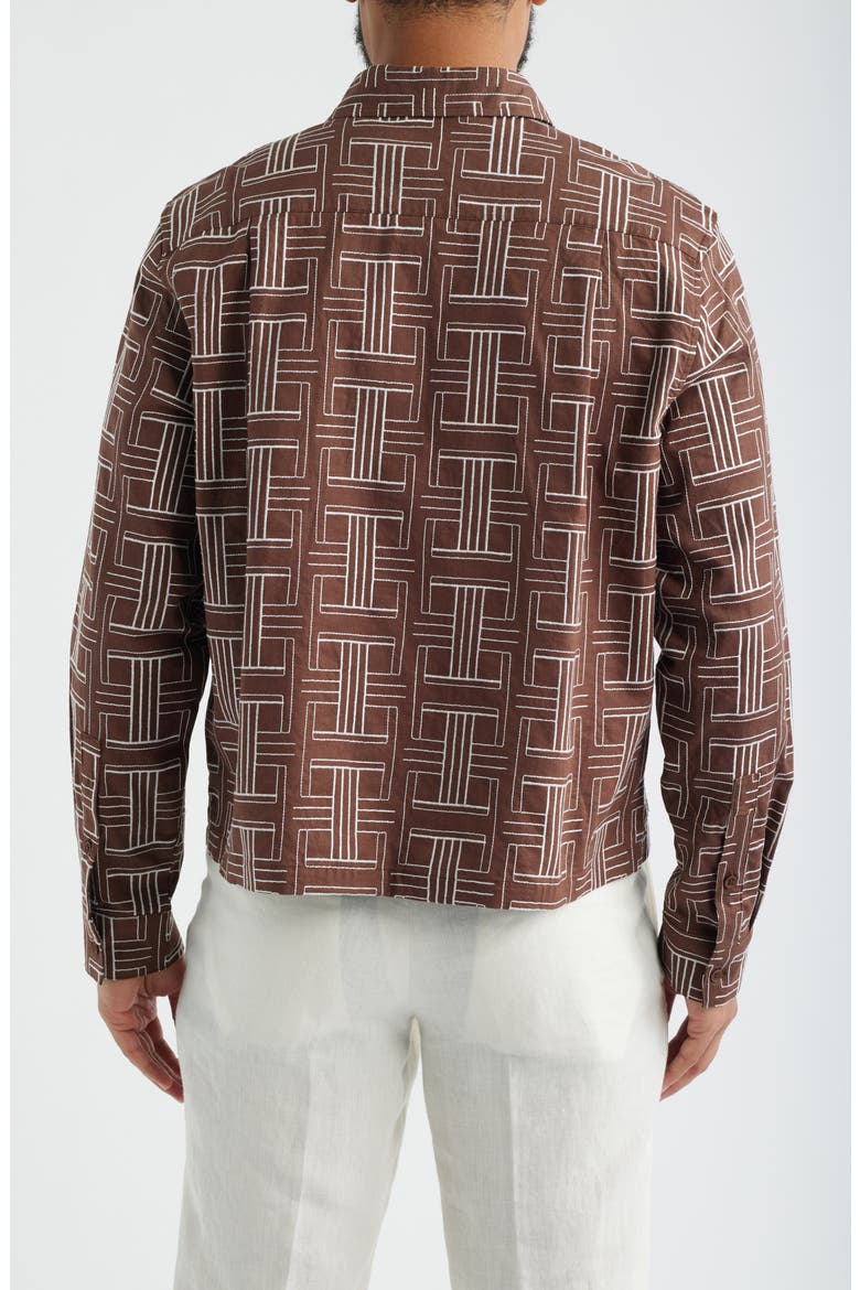 Shashiko Embroidered Button-Up Shirt, Alternate, color, BROWN