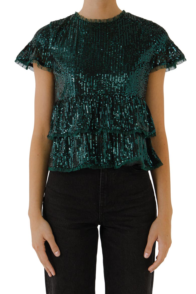 Sequin Babydoll Top, Alternate, color, GREEN