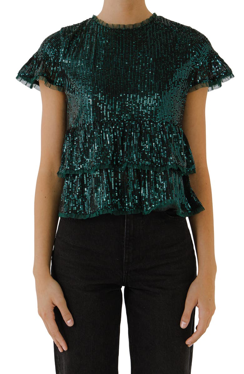 Endless Rose Sequin Babydoll Top, Alternate, color, Green