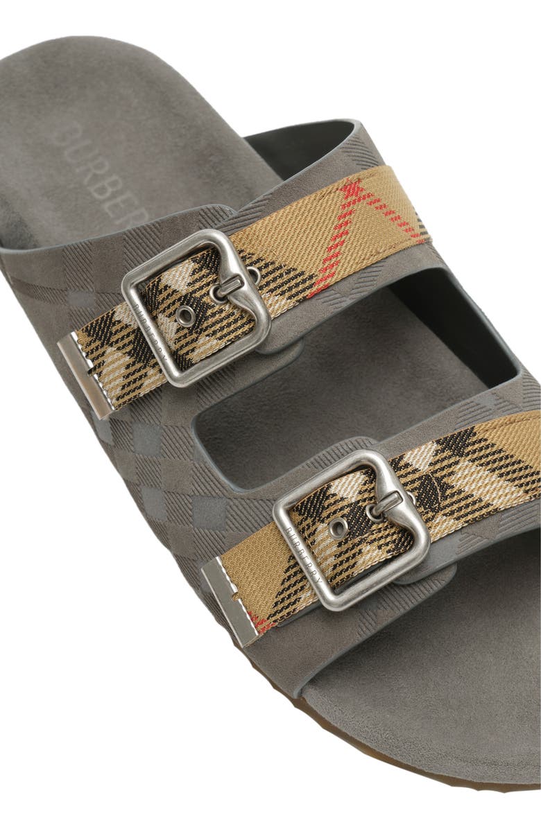 Burberry Check Suede Urchin Sandals, Alternate, color, Chino Grey