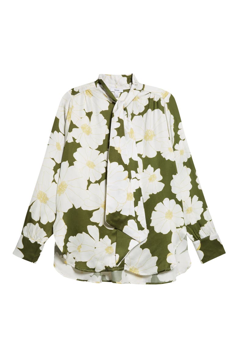 Danya Floral Tie Neck Shirt, Alternate, color, IVORY/ GREEN