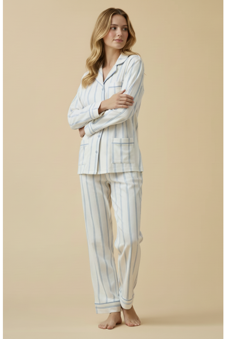 Luxe Stretch Cotton Striped Pajama Set, Alternate, color, Blue