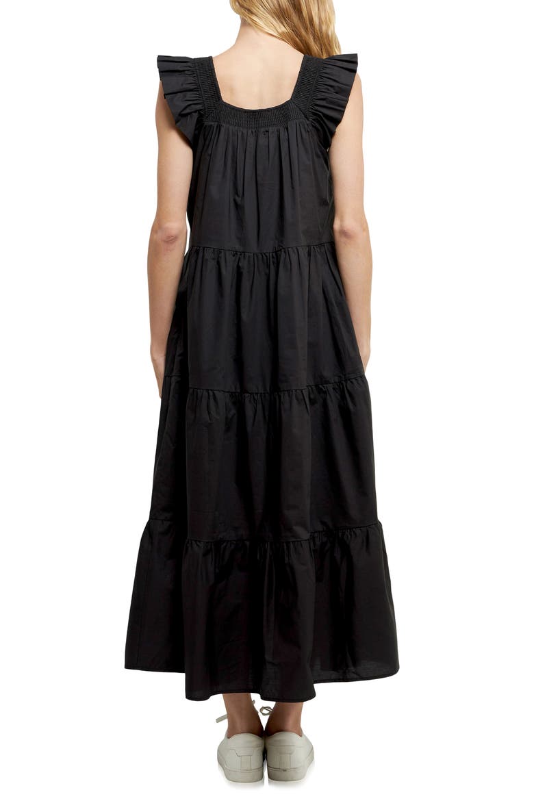 Ruffle Detail Midi Dress, Alternate, color, BLACK