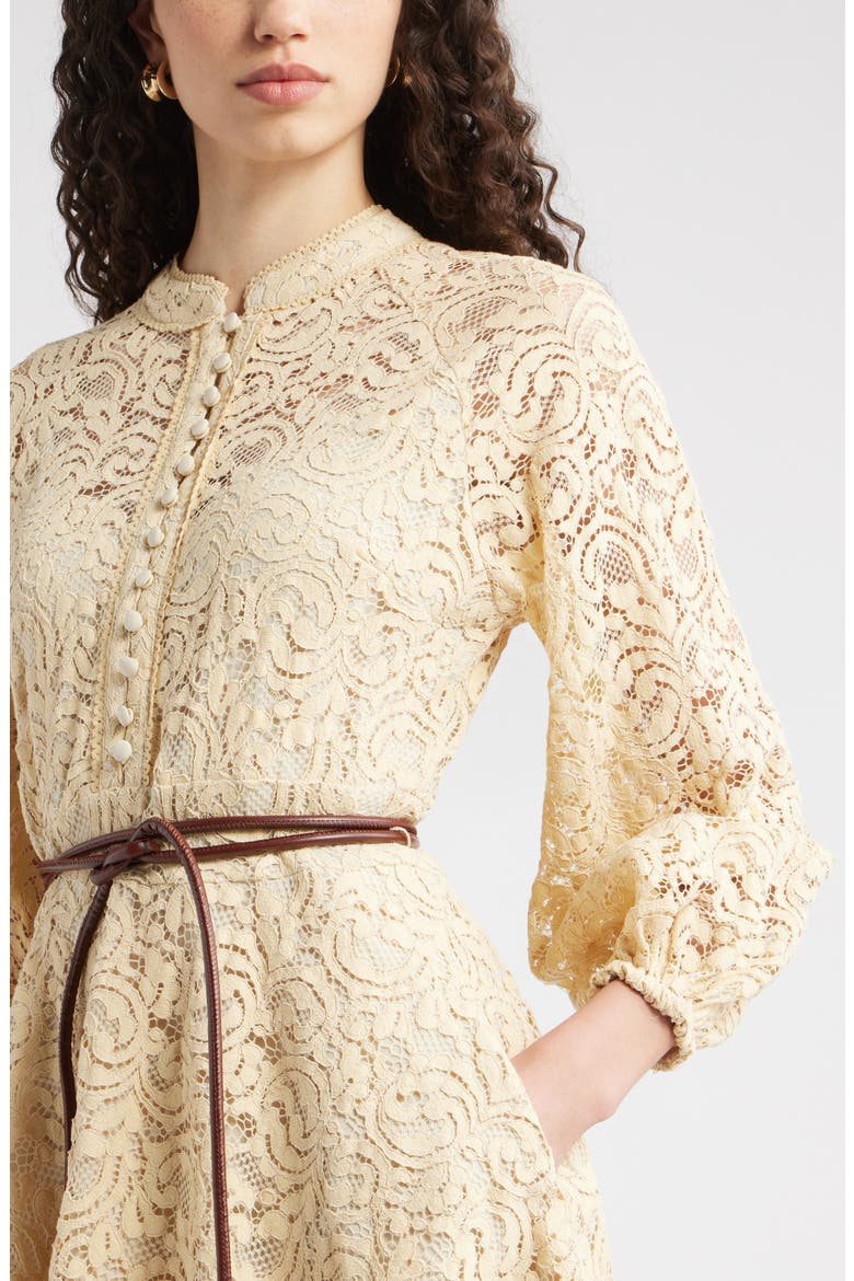 Long Sleeve Belted Lace Minidress, Alternate, color, TAN BISCOTTI