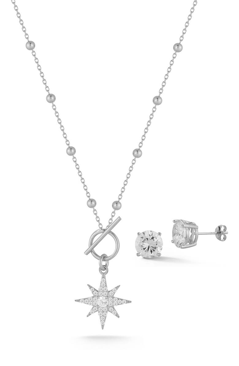 GLAZE JEWELRY Cubic Zirconia Stud Earrings & Star Pendant Necklace Set, Main, color,