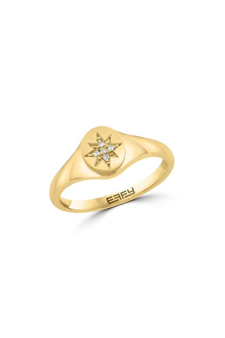 14K Gold Diamond Starburst Signet Ring, Main, color, YELLOW GOLD