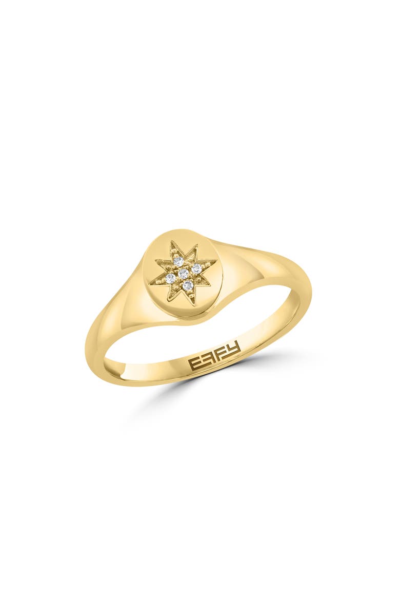 EFFY 14K Gold Diamond Starburst Signet Ring, Main, color, Yellow Gold