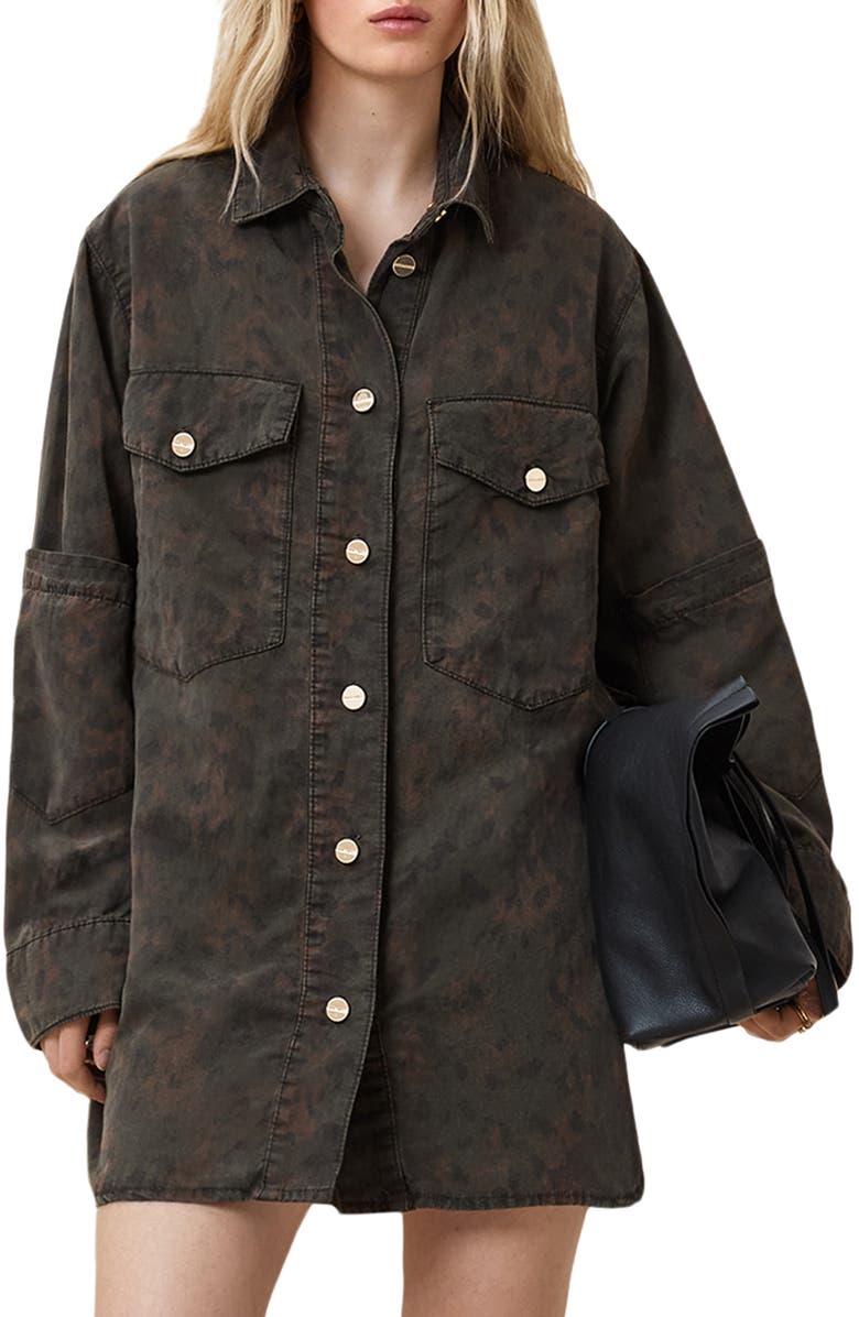 AllSaints Faye Long Sleeve Shacket Minidress, Main, color, 