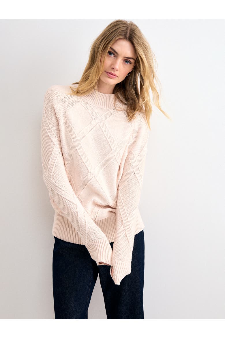 Tara Mock-Neck Diamond Cable Knit Jumper, Main, color, Pink