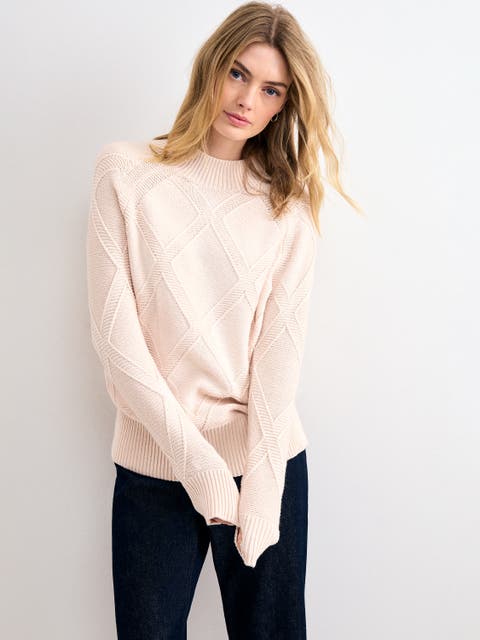 Tara Mock-Neck Diamond Cable Knit Jumper