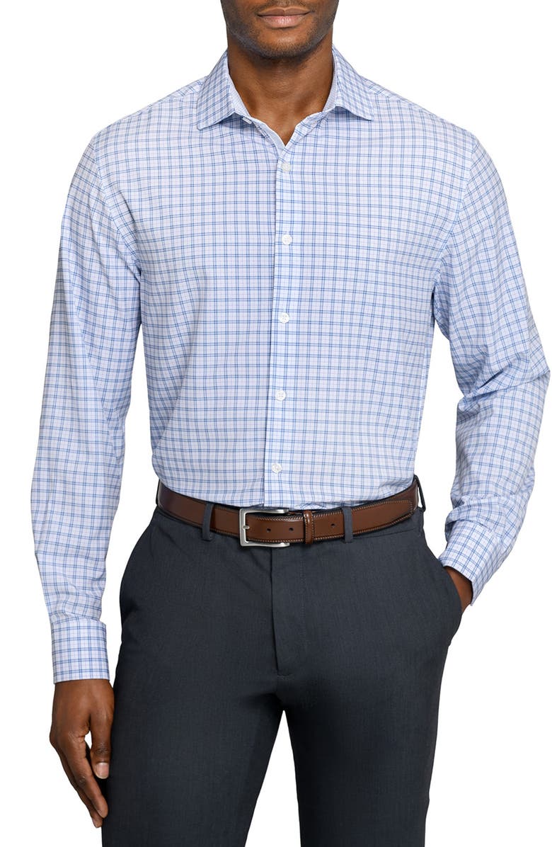 W.R.K Regular Fit Blue Check Performance Dress Shirt, Main, color, White/ Blue