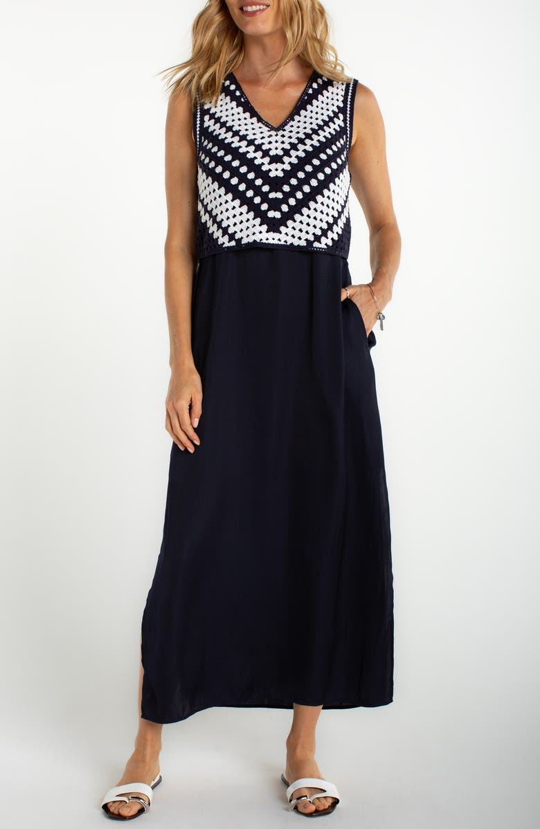 Liverpool Los Angeles Crochet Bodice Sleeveless Maxi Dress, Main, color, 
