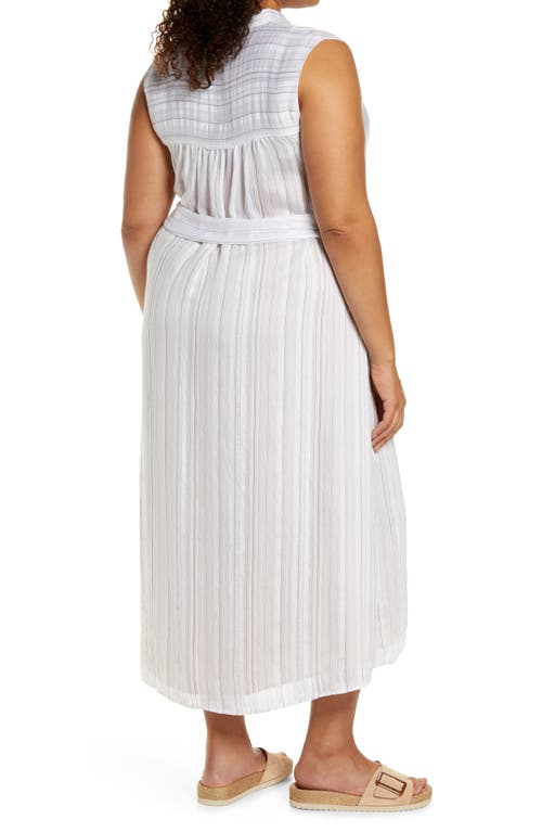Vince Stripe Sleeveless Shirtdress In White