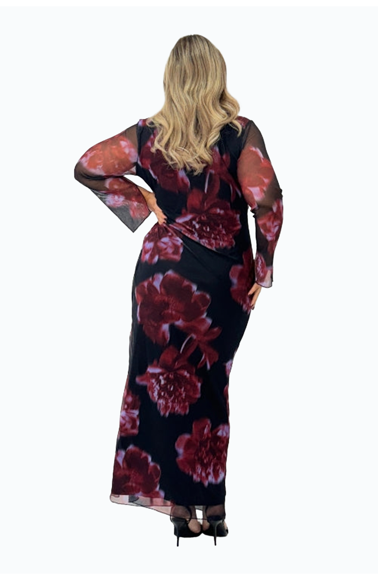 FASHION-SZN CURVE Cowl Neck Mesh Flare Sleeve Maxi Dress, Alternate, color, Burgundy