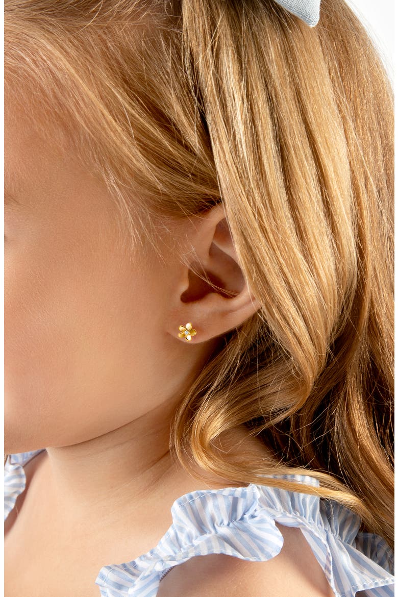 14K Gold Forget Me Not Flower Studs Screw Back Earrings, Alternate, color, 14K Yellow Gold