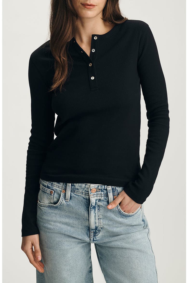 Stretch Cotton Rib Henley, Main, color, BLACK