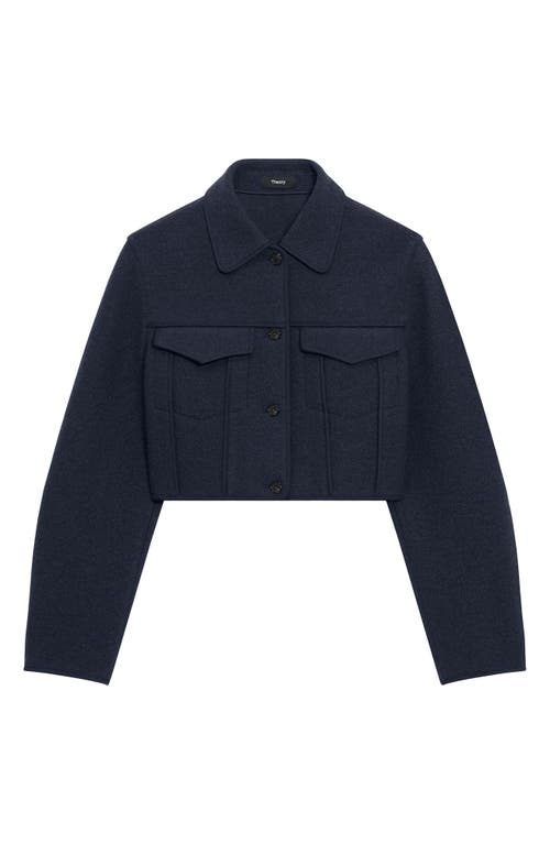 Theory Wool Cropped Jacket In Blue