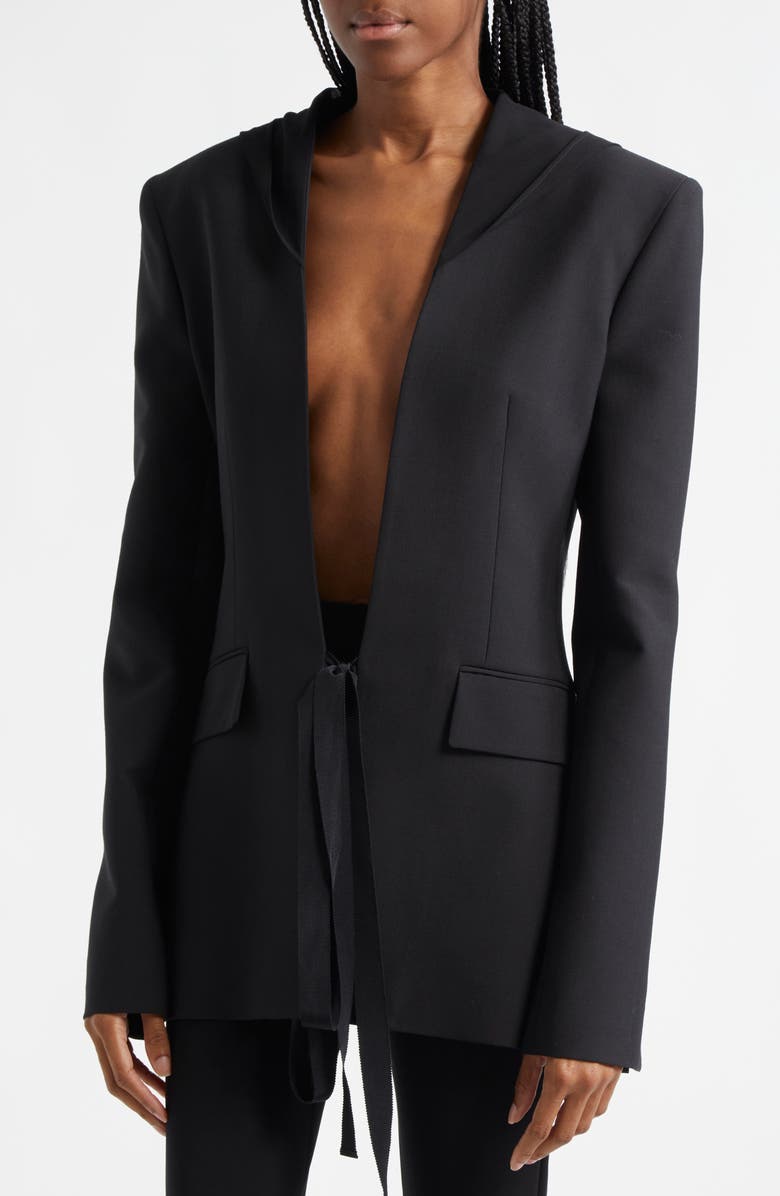 Nensi Dojaka Tie Front Stretch Hooded Blazer, Alternate, color,