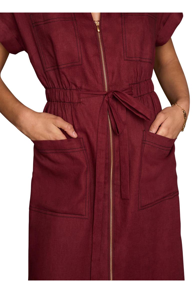 Linen Midi Shirt Dress, Alternate, color, Burgundy