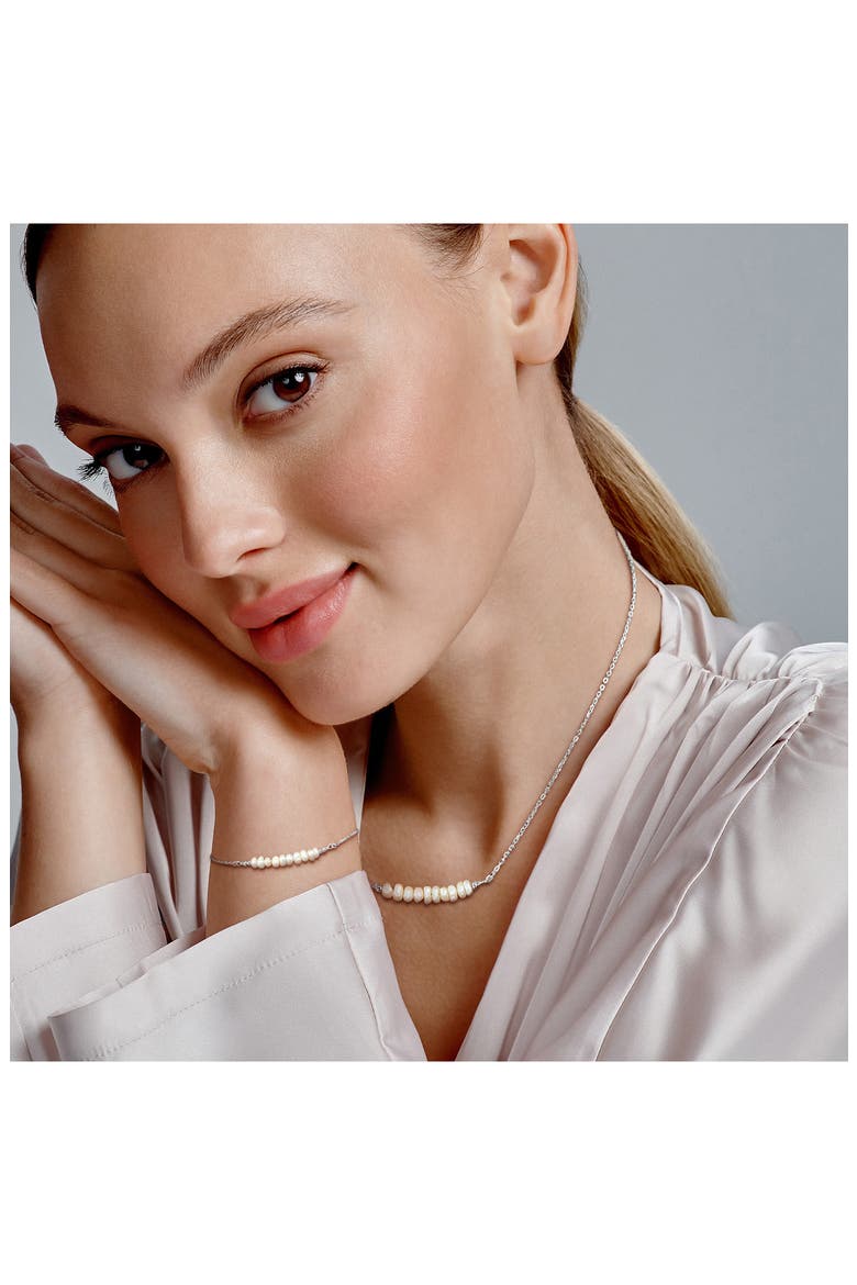 Sterling Silver Cultured Freshwater Pearl Bar Pendant Necklace & Bracelet Set, Alternate, color, WHITE