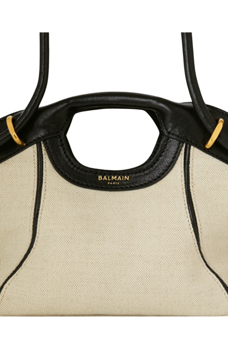 Balmain Small Tote in smooth leather and canvas, Alternate, color, Beige