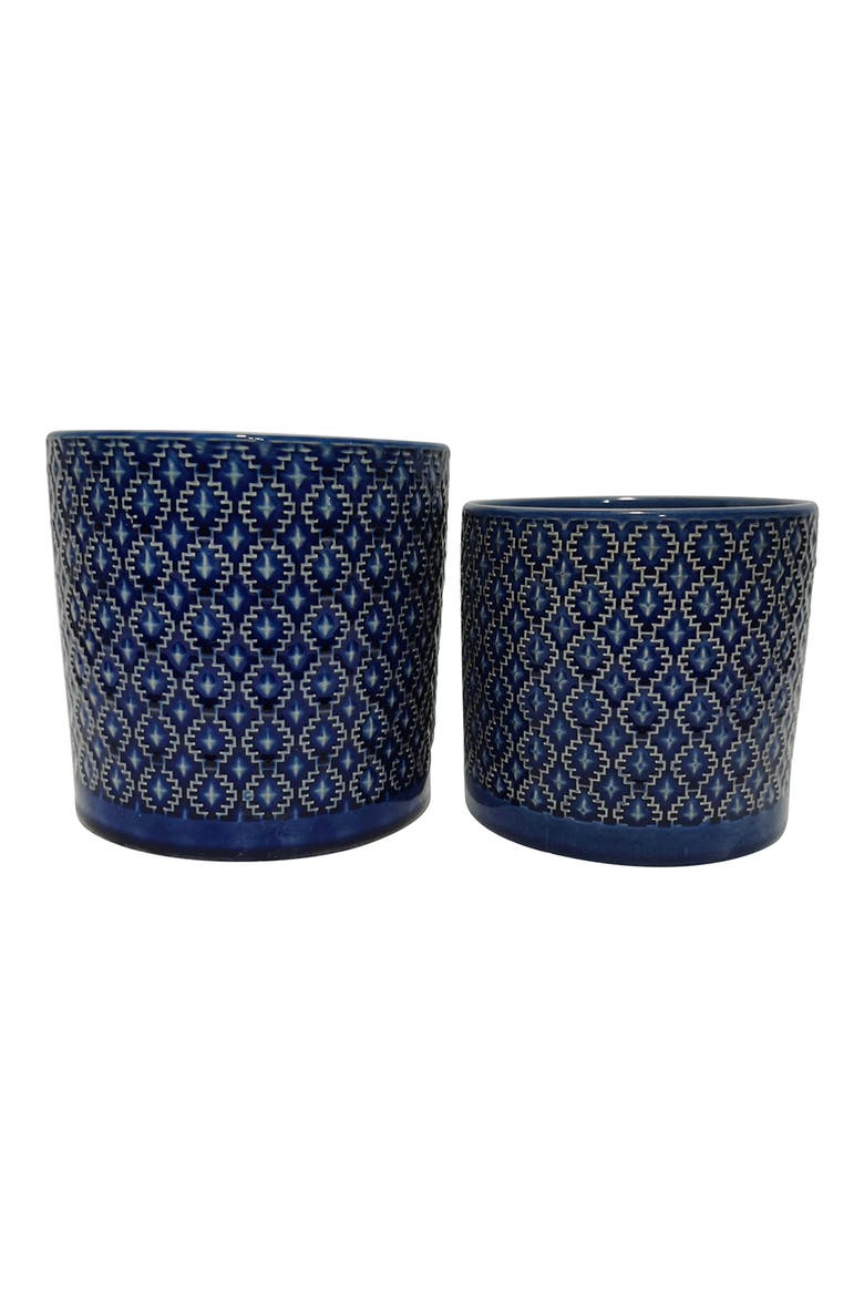 Diamond Pattern Ceramic Planter - Set of 2, Main, color, NAVY