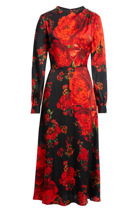 The Valerie Print Long Sleeve Silk Blend Maxi Dress