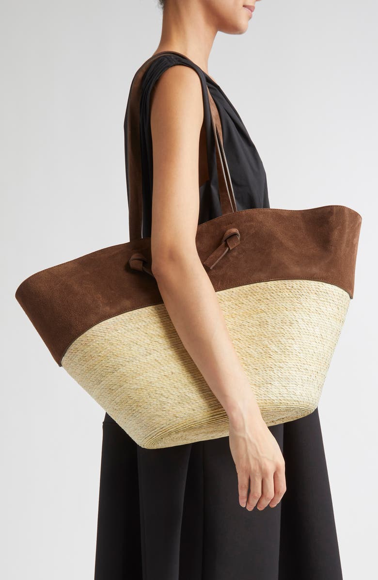 Altuzarra Large Knot Straw & Leather Tote, Alternate, color, Chocolate