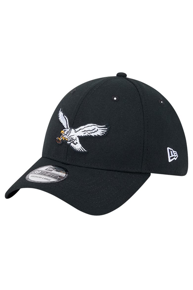 Men's New Era Black Philadelphia Eagles Throwback Main 39THIRTY Flex Hat, Main, color, Black