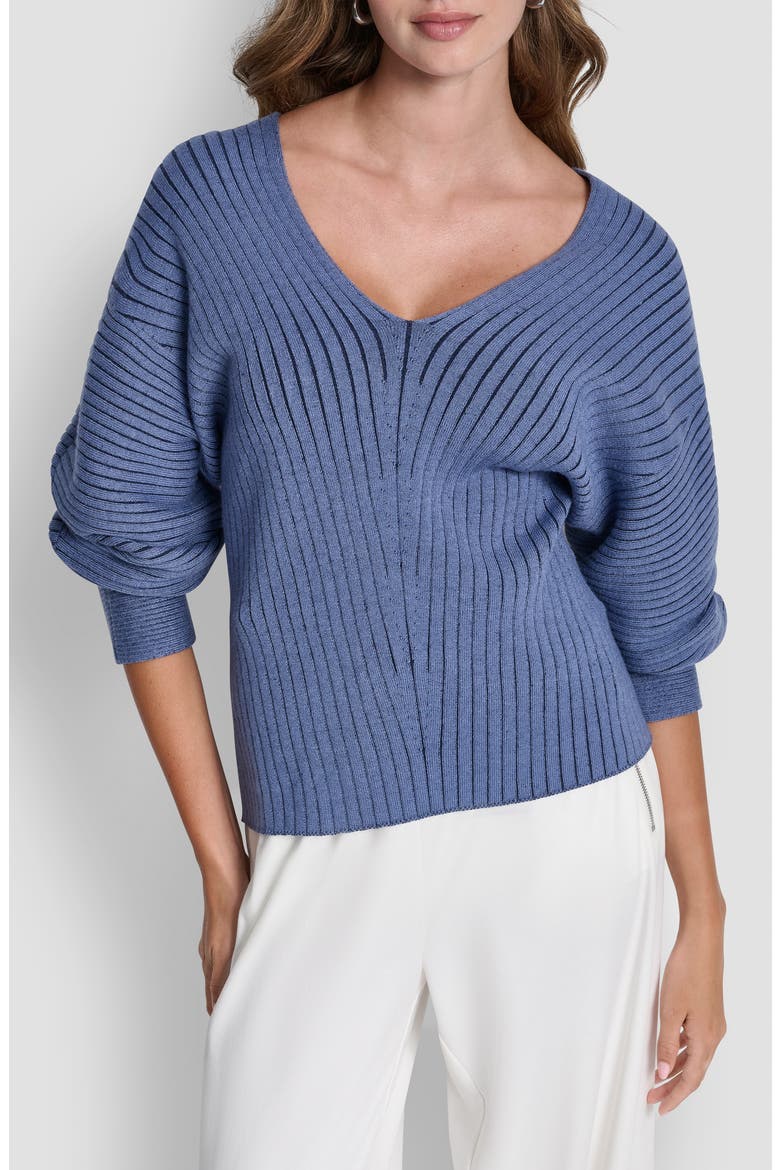 Transfer Rib V-Neck Sweater, Main, color, LIBERTY SKY/HUDSON BLUE