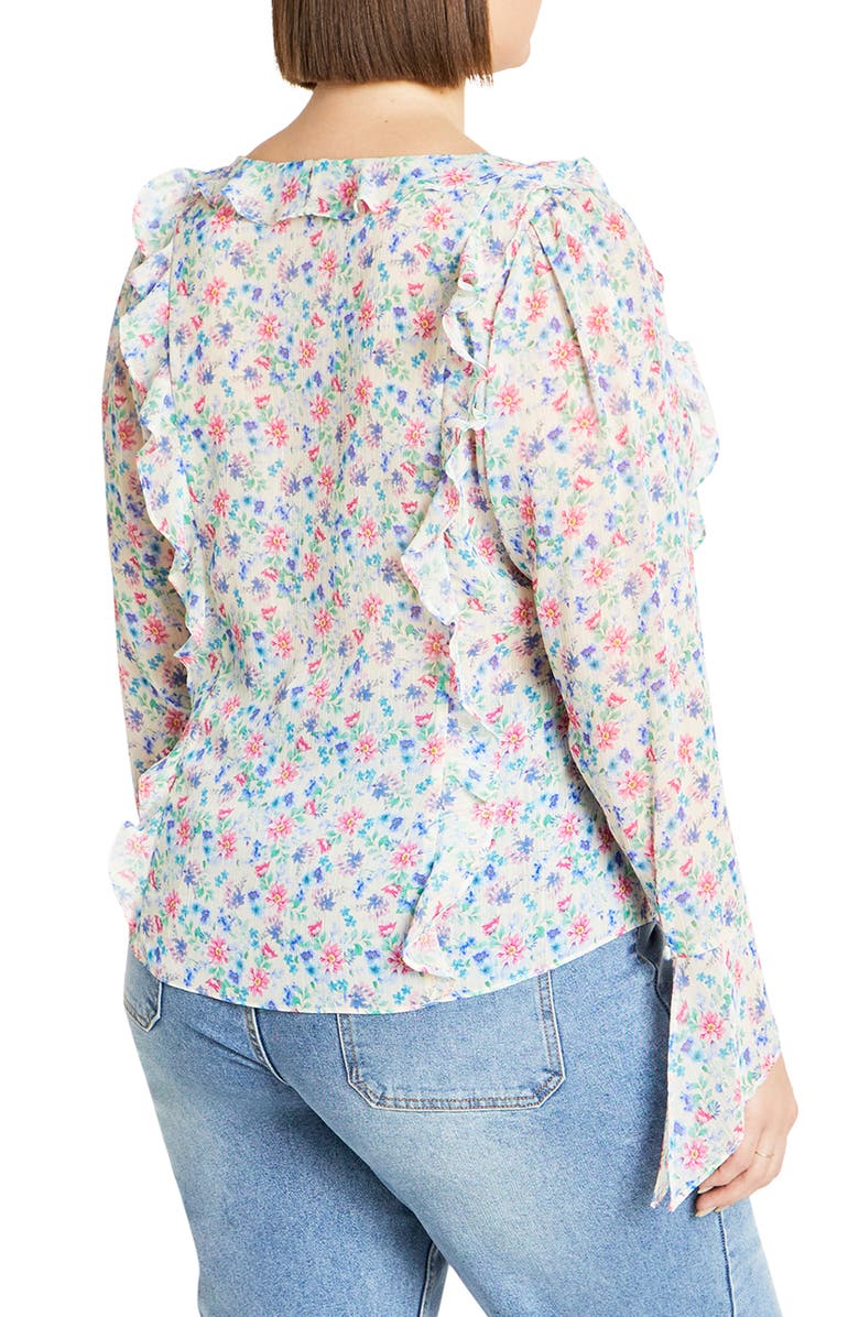 City Chic Lidia Floral Ruffle Long Sleeve Chiffon Top, Alternate, color, Delicate Ditsy