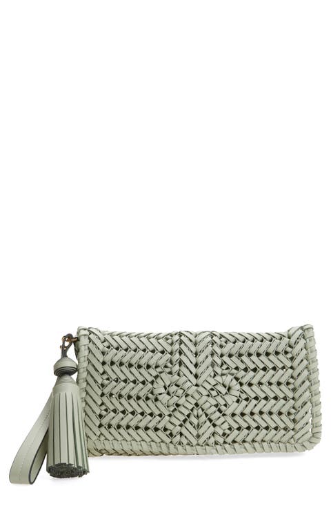 Neeson Herringbone Woven Leather Tassel Clutch