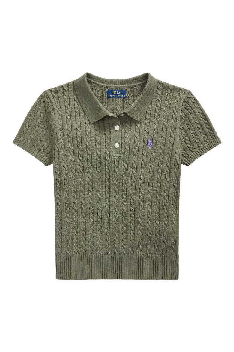 Kids' Cable Knit Cotton Polo, Main, color, GREEN