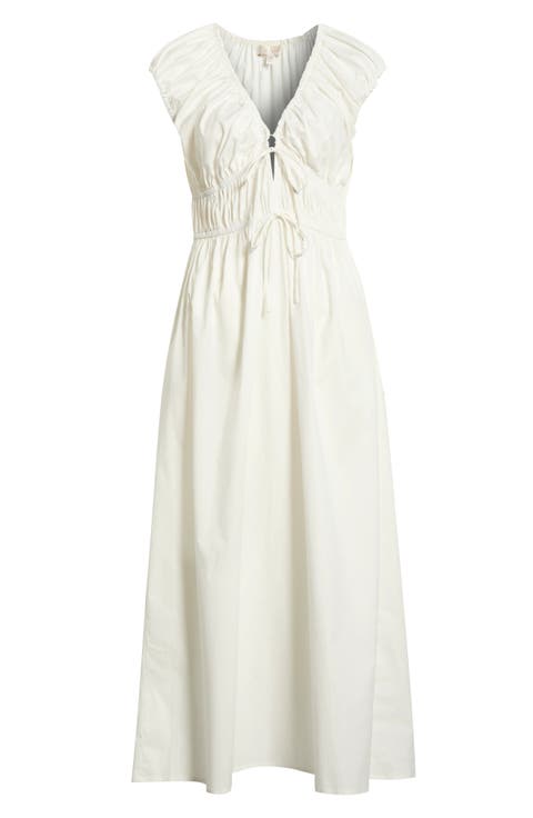 Liv Ruched Stretch Cotton Poplin Midi Dress