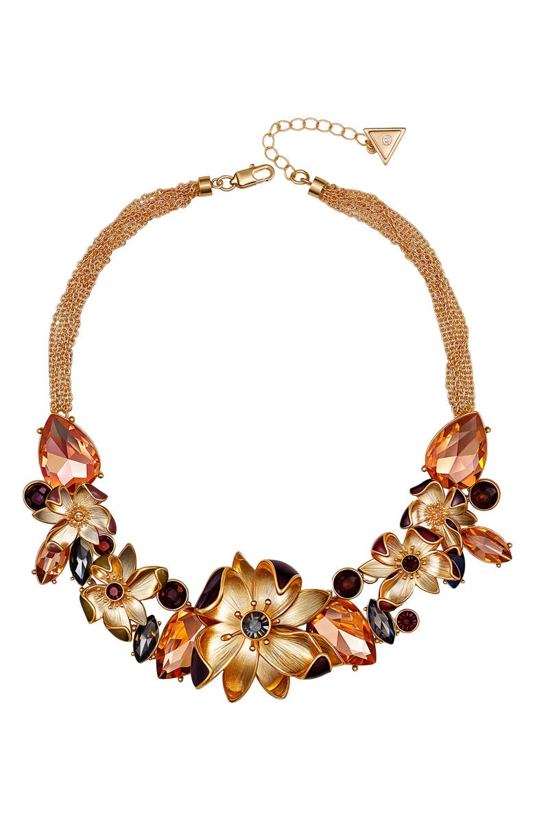 GUESS Crystal & Enamel Flower Frontal Necklace, Alternate, color, Gold Tone