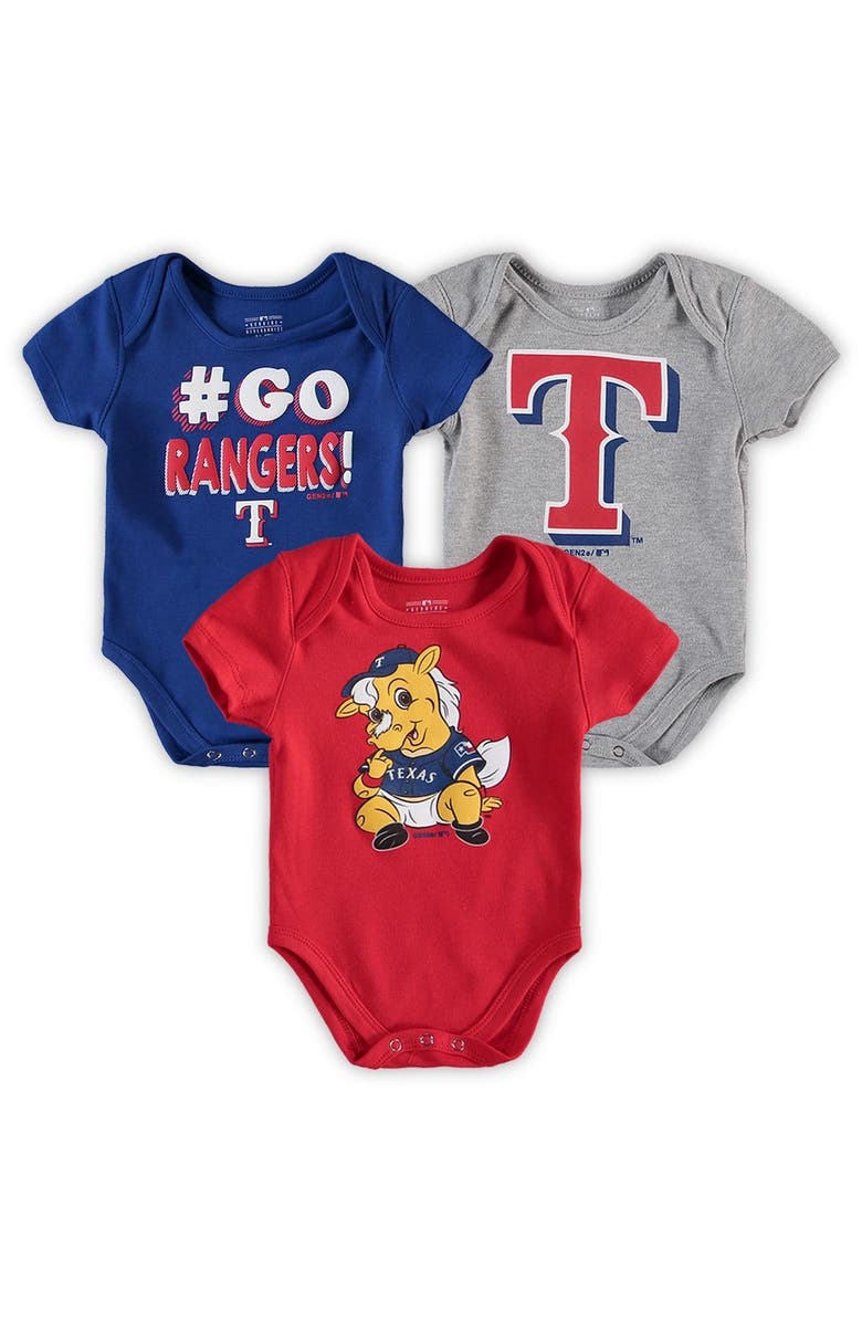 Outerstuff Infant Royal/Red/Gray Texas Rangers Born To Win 3-Pack Bodysuit Set, Main, color, 