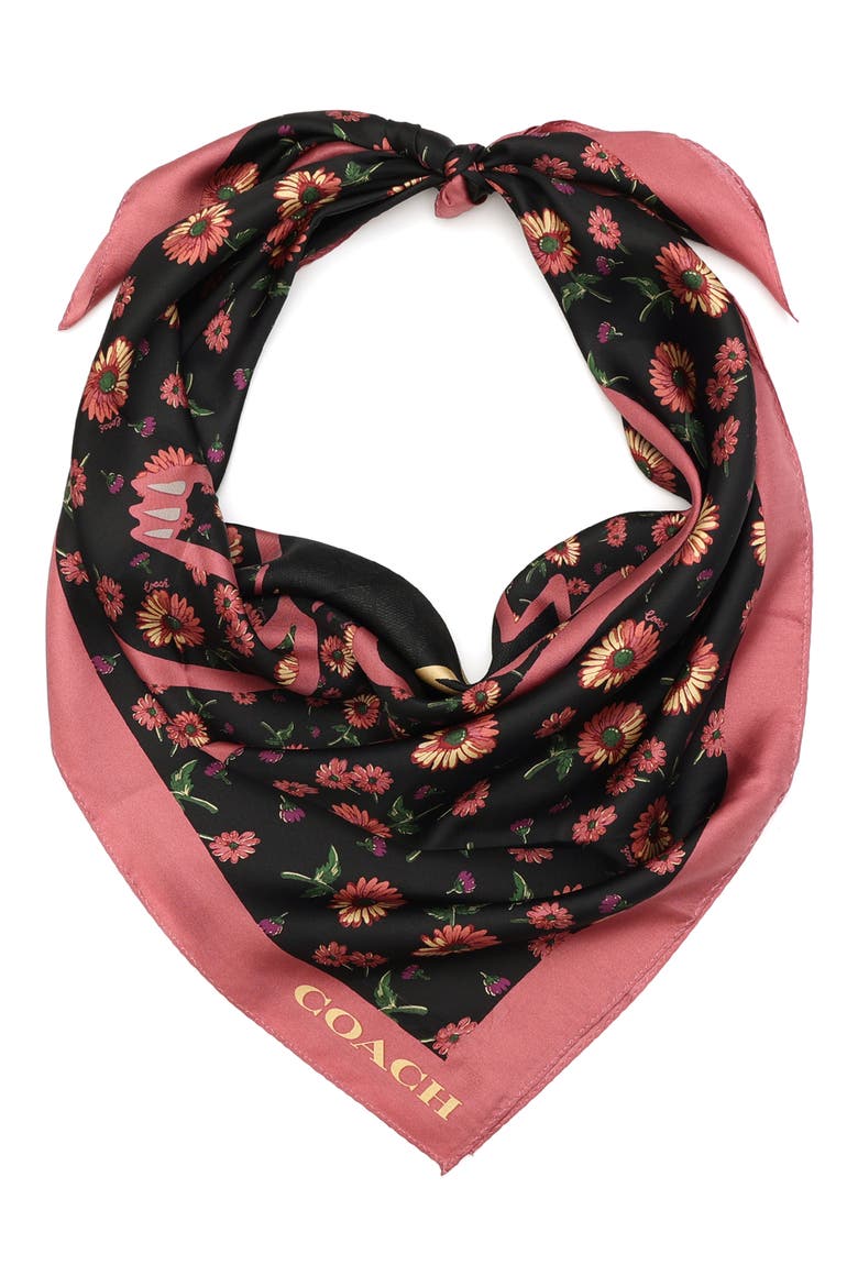 Grunge Floral Rexy Square Silk Scarf, Main, color, BLACK MULTI