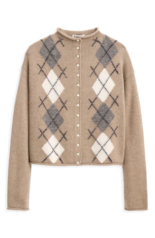 Alex Mill Taylor Cardigan In Wool Cotton Argyle Oatmeal In Brown