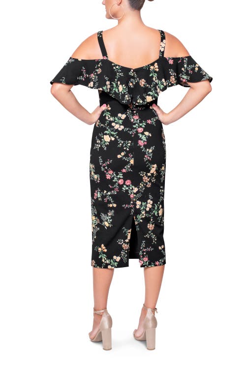 Rachel Rachel Roy Marcella Printed Off The Shoulder Ruffle Midi Dress In Black