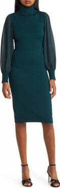 Vince Camuto Chiffon Long Sleeve Turtleneck Sweater Dress