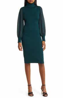 Vince Camuto Chiffon Long Sleeve Turtleneck Sweater Dress