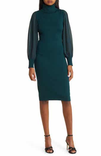 Vince Camuto Chiffon Long Sleeve Turtleneck Sweater Dress