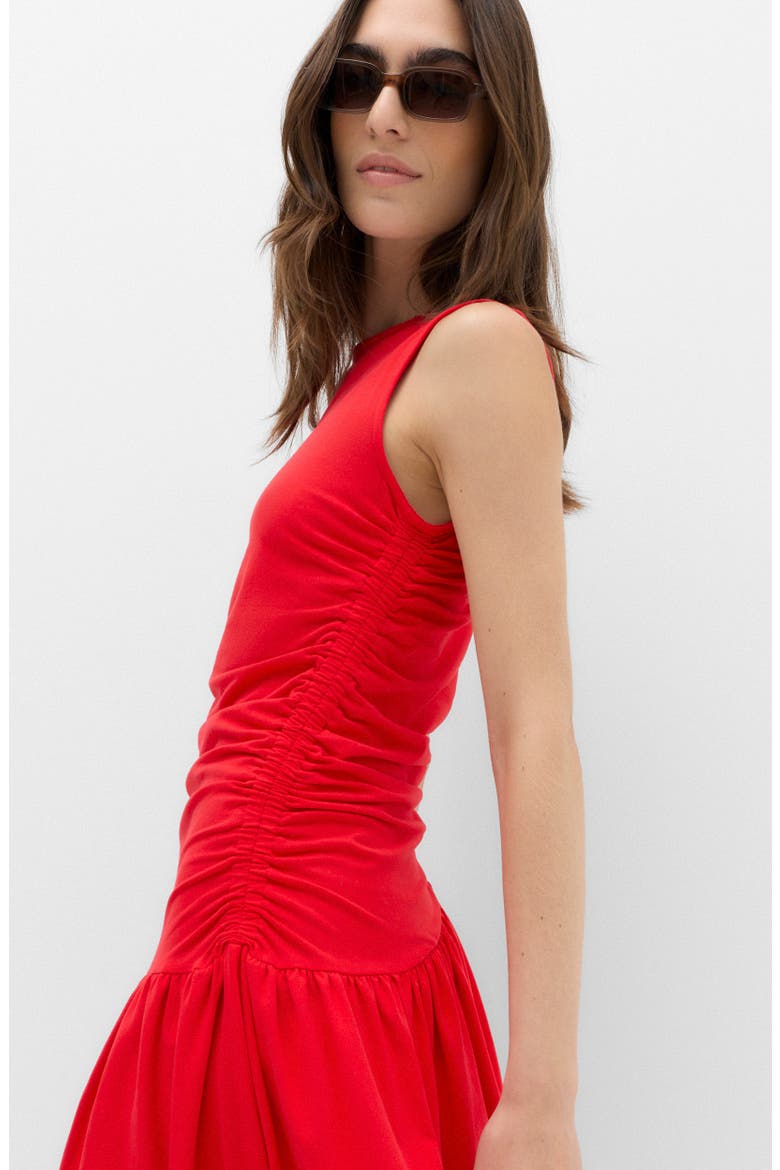 Sleeveless Ruched Jersey Midi Dress, Alternate, color, CHILLI RED